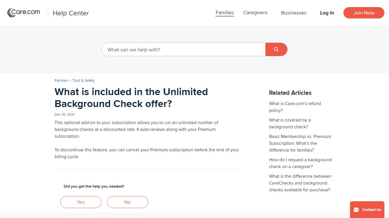 What is included in the Unlimited Background Check offer? - Care